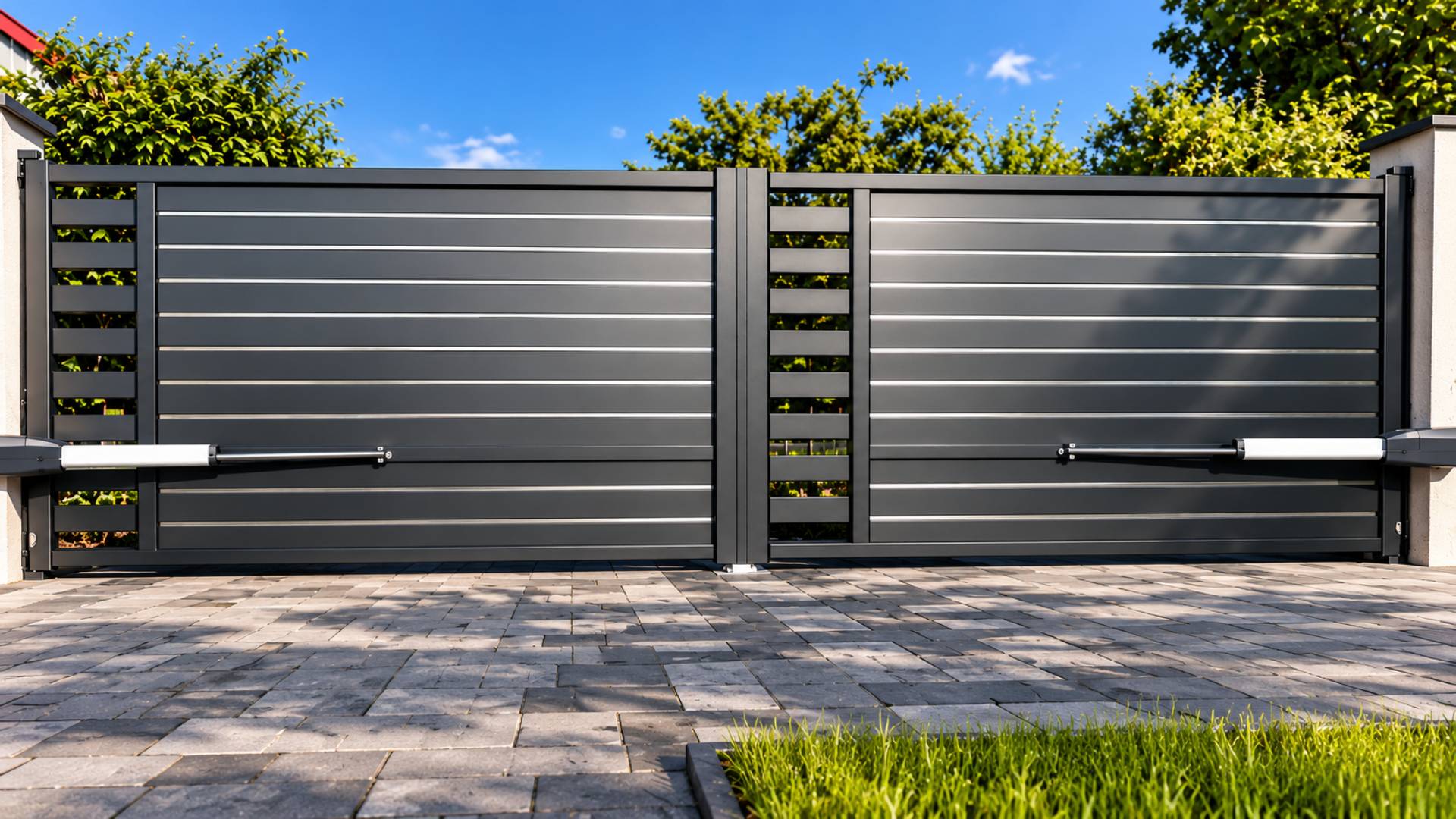 Poartă batantă aluminiu Colectia Supreme Asymetrique, culoare Anthracite.