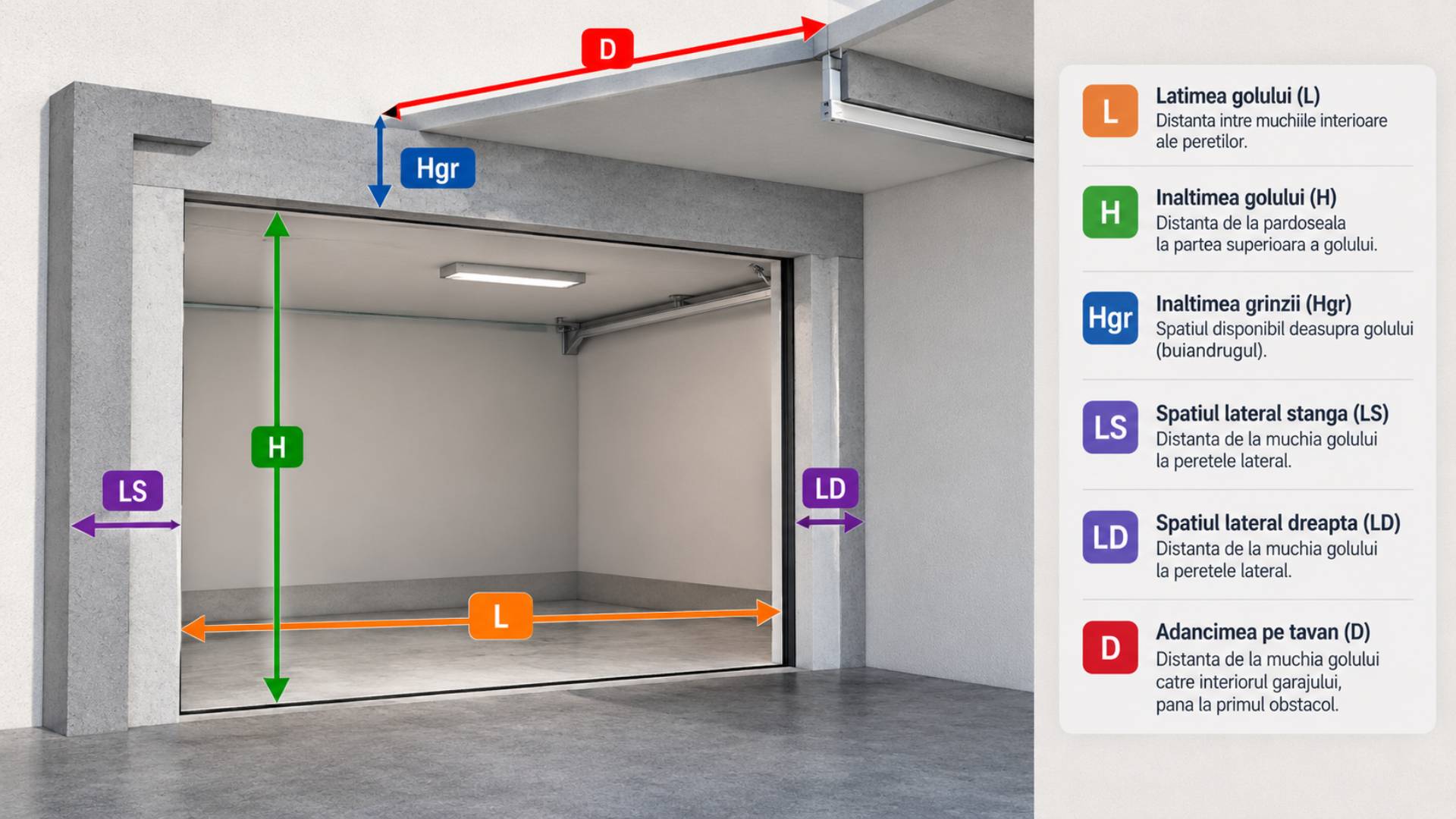 Dimensiuni necesare pentru montajul usilor de garaj BeneFit XL