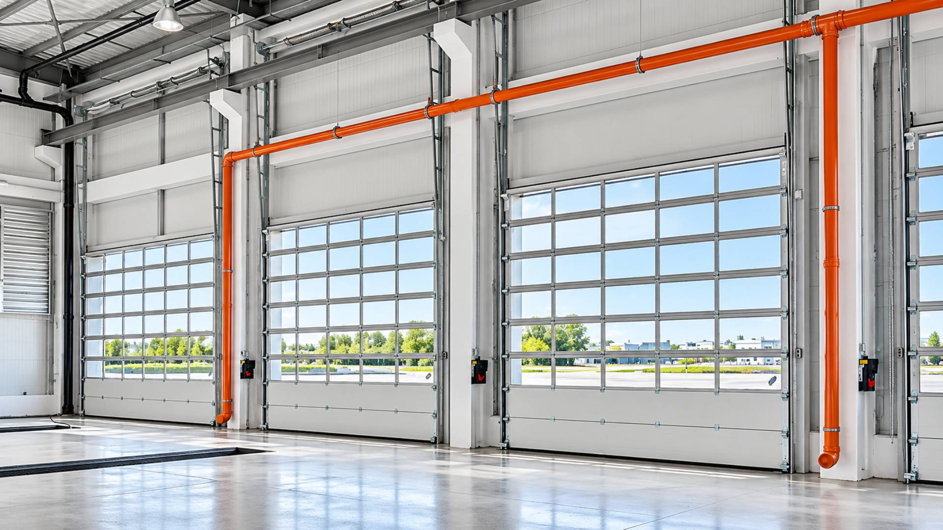 Usi industriale cu panouri din sticla - sistem de culisare Vertical Lift